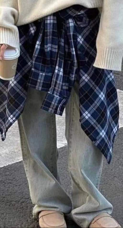 Women's Oversized Plaid Shacket Button Down Pocket
