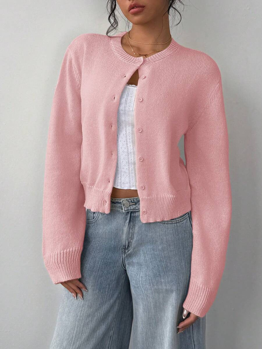 Women's Cropped Cardigan Sweater Button Front Long Sleeve
