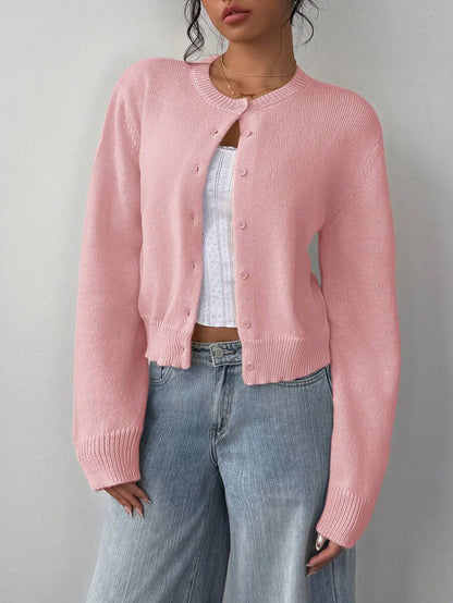Women's Cropped Cardigan Sweater Button Front Long Sleeve