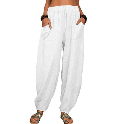 Women's Linen Harem Pants High Waist Loose Casual Boho