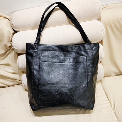 Upgraded Thick Soft Leather Large Tote Bag with Pocket