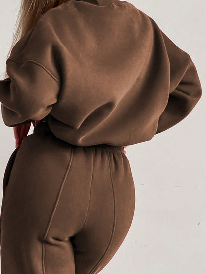 Women's Crop Sweatshirt Jogger Two Piece Set