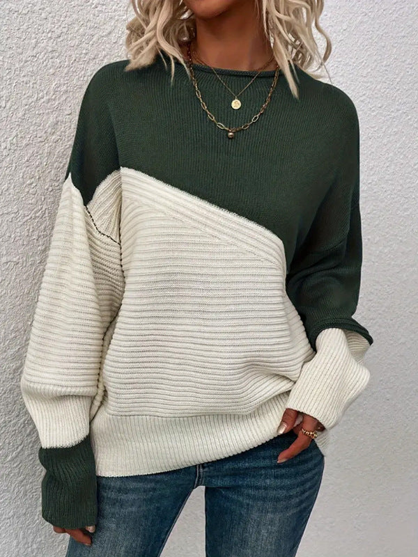 Color Block Crew Neck Long Sleeve Sweater