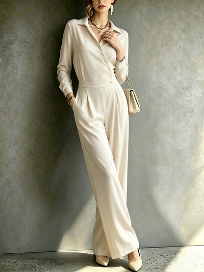 Elegant Minimalist High Waist Wide Leg Long Sleeve Jumpsuit