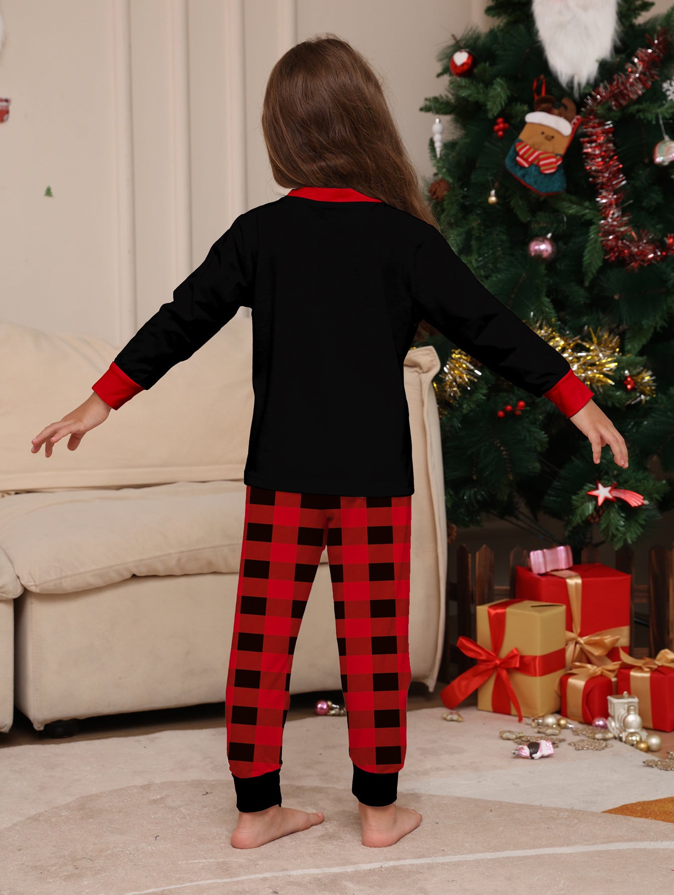 Plaid Alphabet Parent-Child Printed Christmas Pajama Set