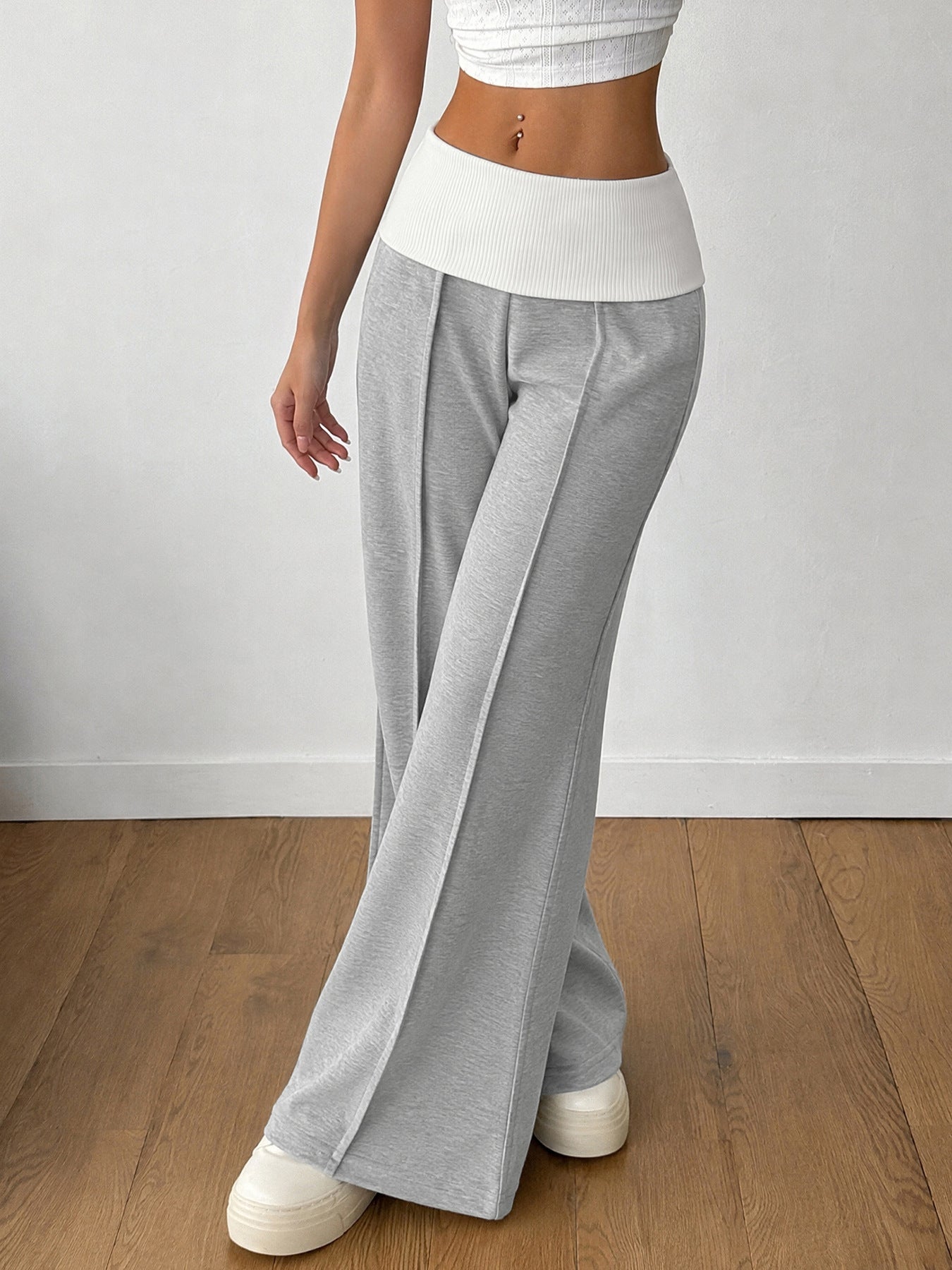 Foldover Waist Wide Leg Lounge Pants Center Seam