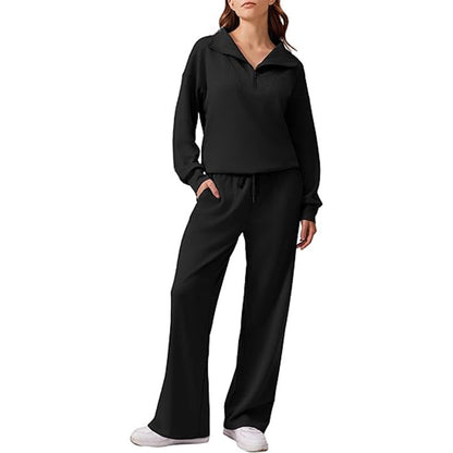 Women 2 Piece Lounge Set Half Zip Sweatshirt Wide Leg Pants