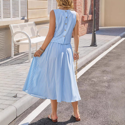 Women's Striped Cotton Tank & Midi Skirt Two-Piece Set