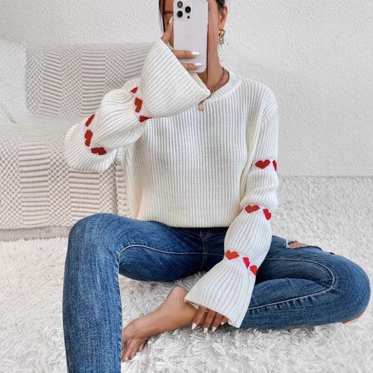 Women's Heart Elbow Patch Oversized Crewneck Sweater