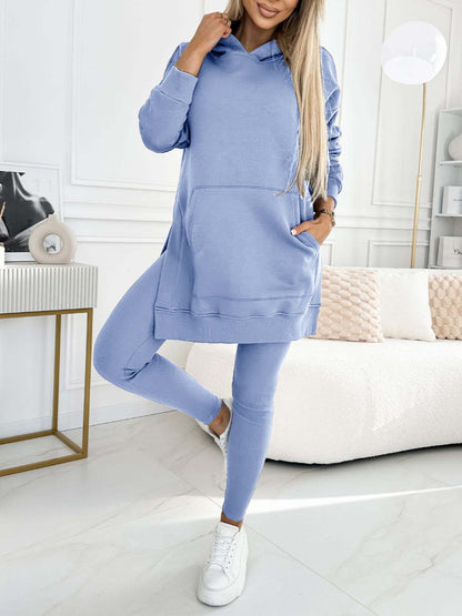 Women 2 Piece Hoodie Leggings Set Ribbed Lounge Tracksuit