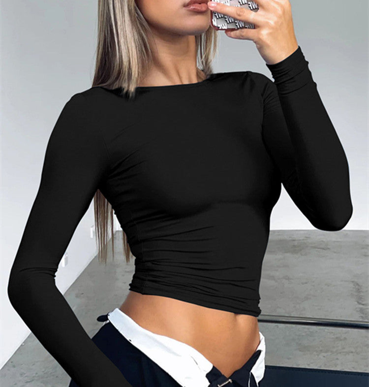 Women's Y2K Fitted Long Sleeve Crew Neck Basic Tee