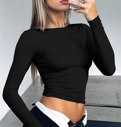 Women's Y2K Fitted Long Sleeve Crew Neck Basic Tee