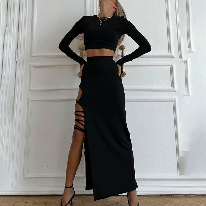 Two Piece Crop Top and Strappy Cut Out Maxi Skirt Set