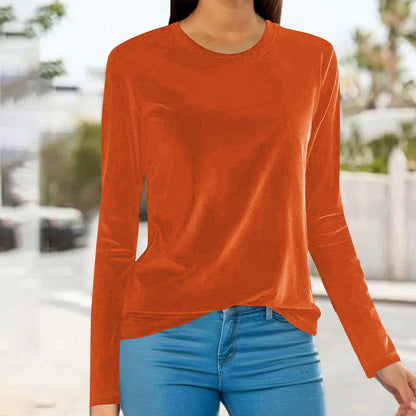 Women's Velvet Long Sleeve Crew Neck Top