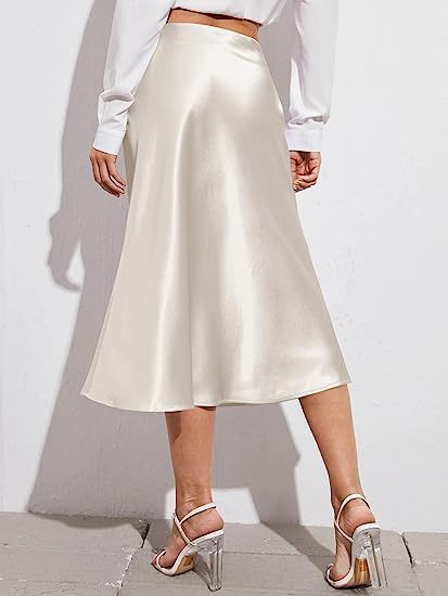 Women's Satin High-Waist Midi Skirt – Elegant Summer Slip Skirt
