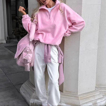 Oversized Half Zip Pullover Sweatshirt Relaxed Fit Top