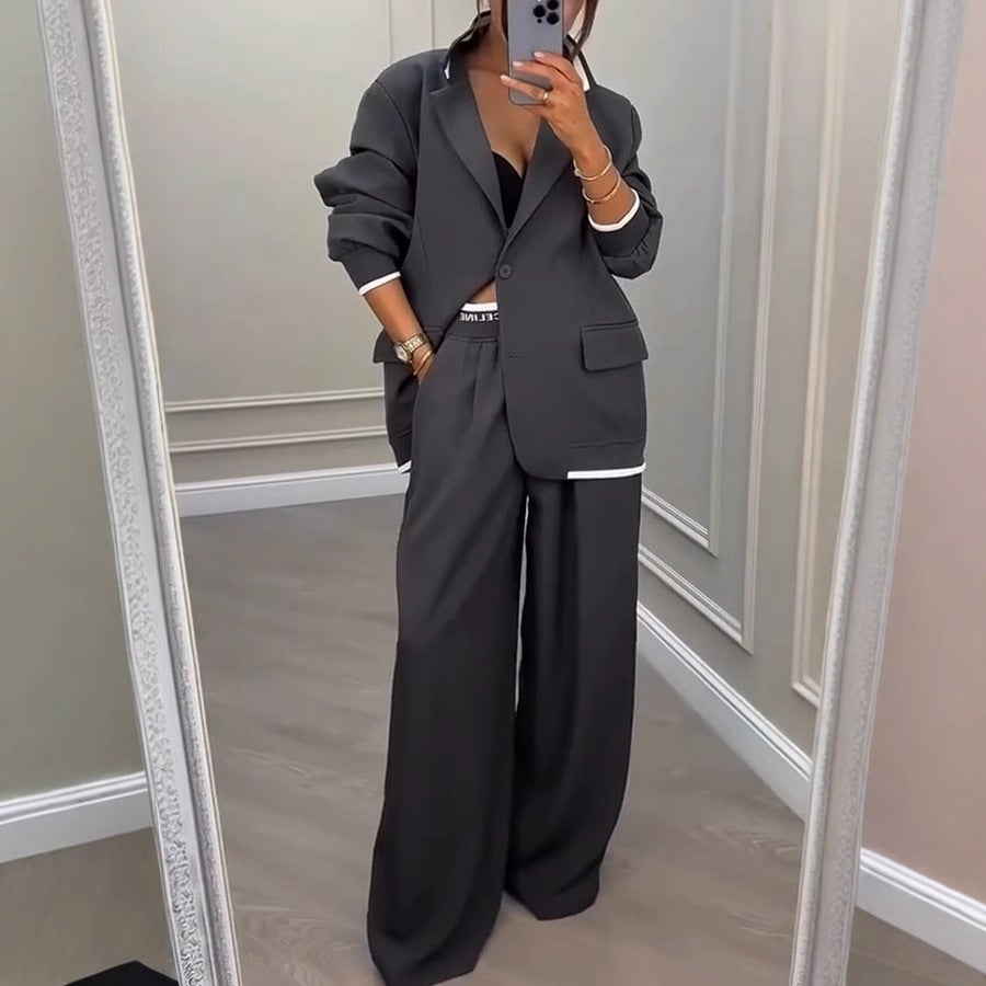 Women Business Casual Blazer Wide Leg Pants Two Piece Set