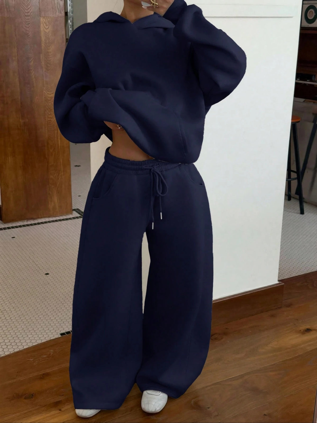 Women's Oversized Fleece Hoodie & Wide Leg Sweatpants Set