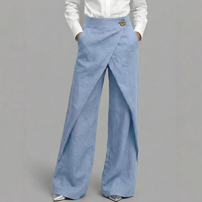 Women's Linen High Waist Wide Leg Palazzo Pants Vintage