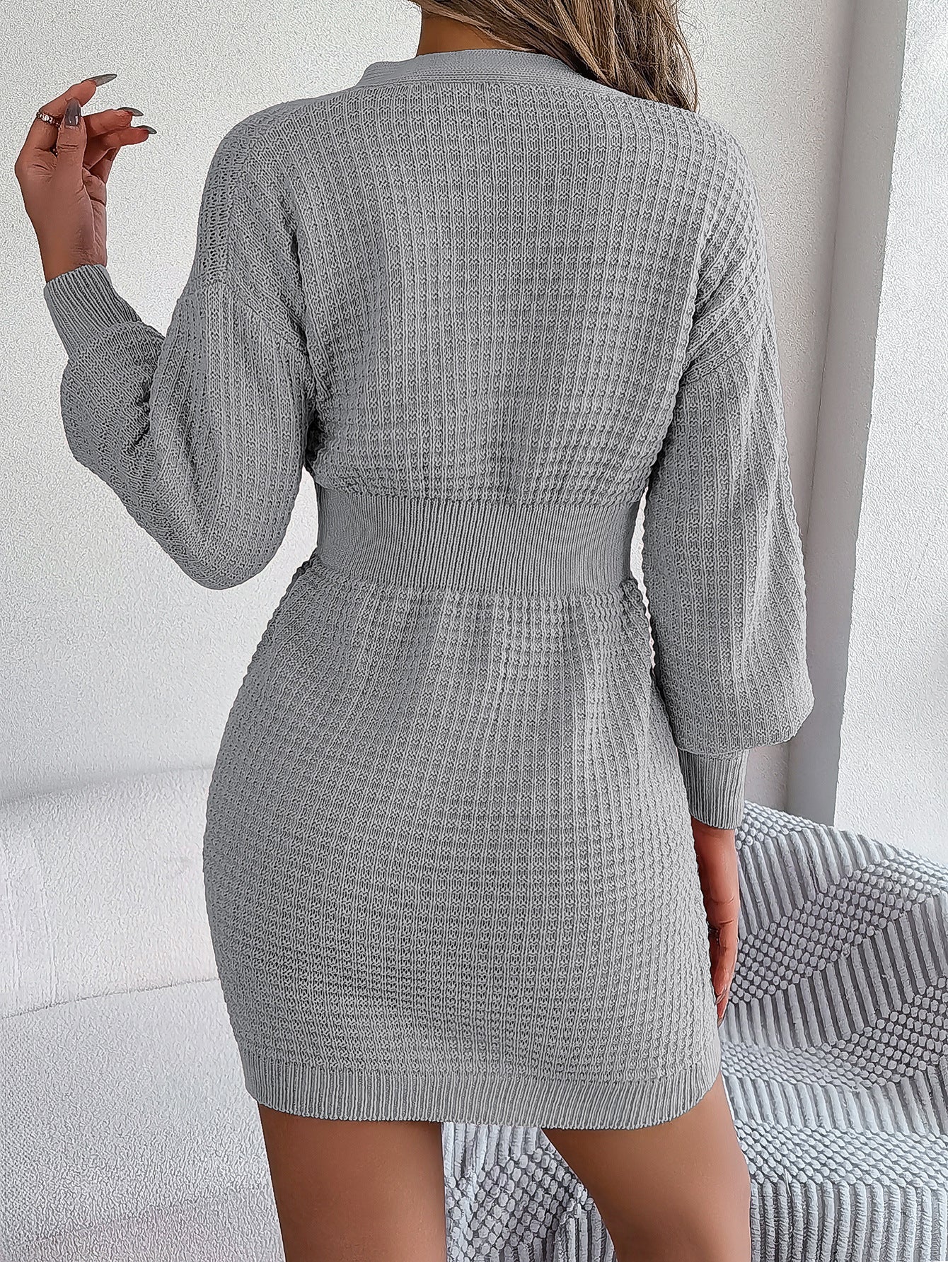 Button V Neck Sweater Dress | Cable Knit Bodycon Outfit