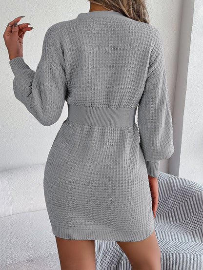 Button V Neck Sweater Dress | Cable Knit Bodycon Outfit