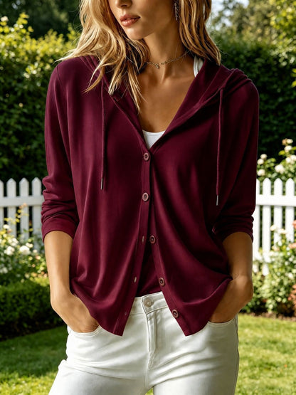 Women's Oversized Hooded Button Front Cardigan Long Sleeve