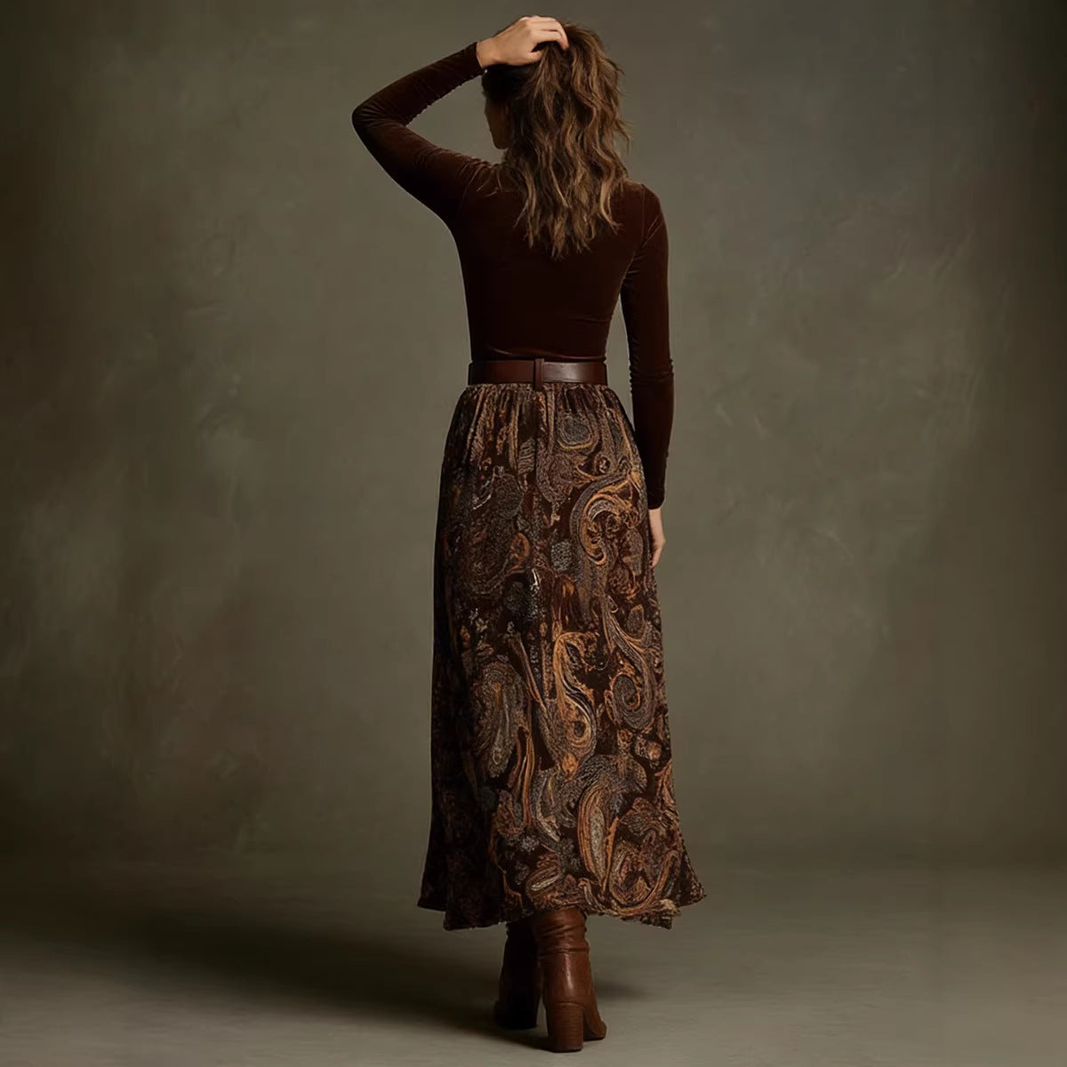 Boho Floral Maxi Skirt Two Piece Set with Belt