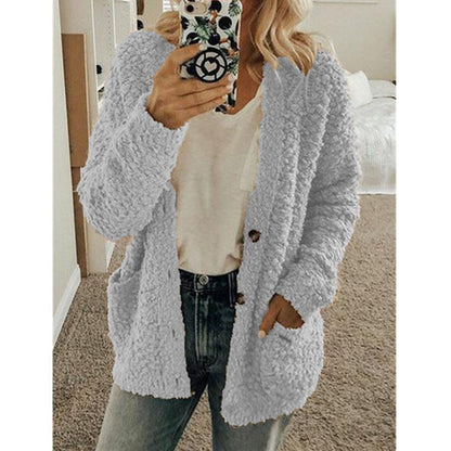 Women's Sherpa Fleece Button Up Jacket with Pockets
