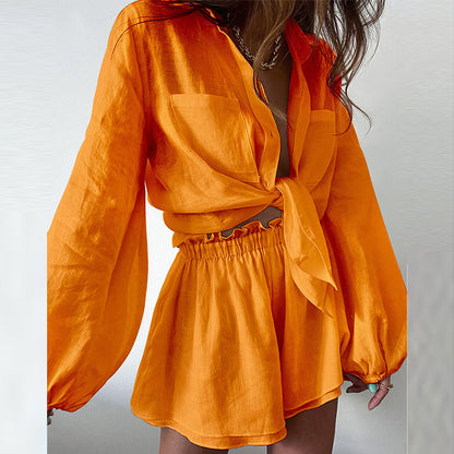 Women's Tie Front Shirt and Shorts Matching Set