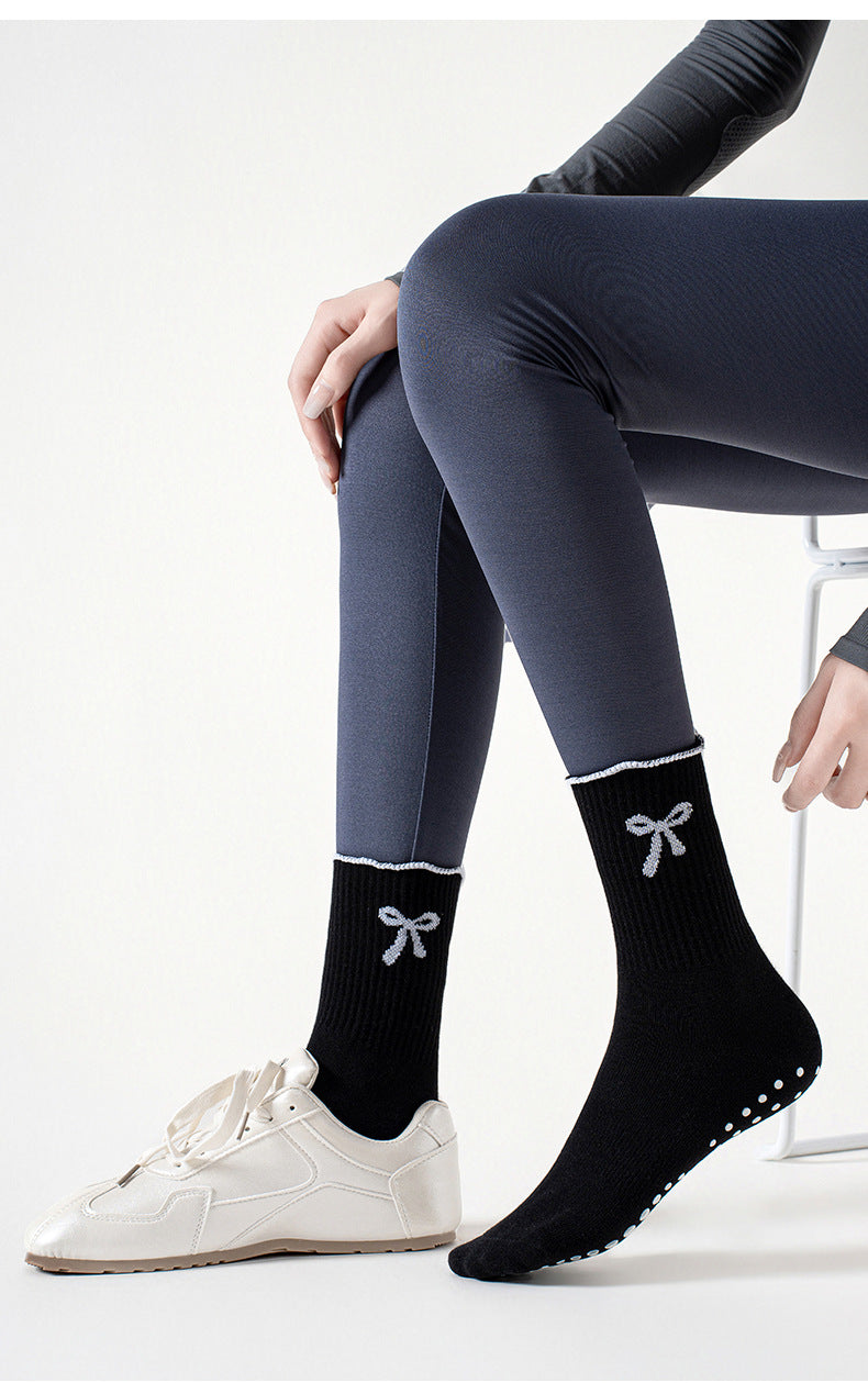 Womens Bow Grip Pilates Socks Non Slip Yoga Socks