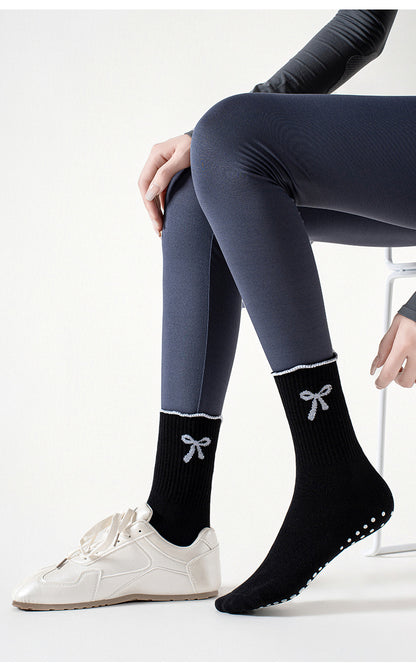 Womens Bow Grip Pilates Socks Non Slip Yoga Socks