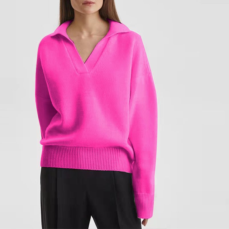 Women's Oversized Polo Collar Knit Sweater Pullover