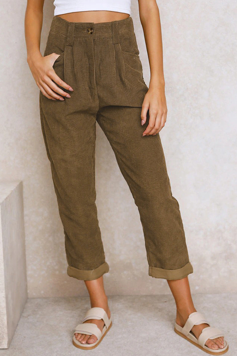 Women's Corduroy High Waisted Straight Leg Pants