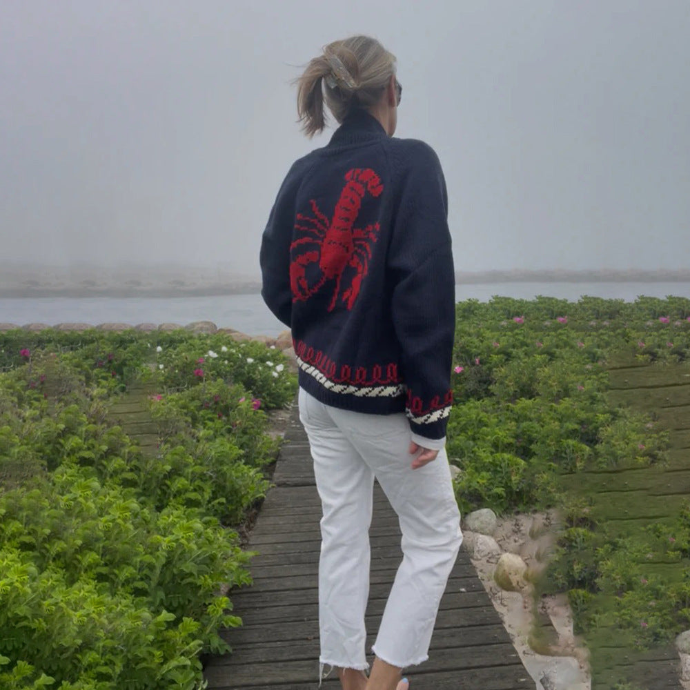 Women's Nautical Graphic Knit Cardigan Sweater