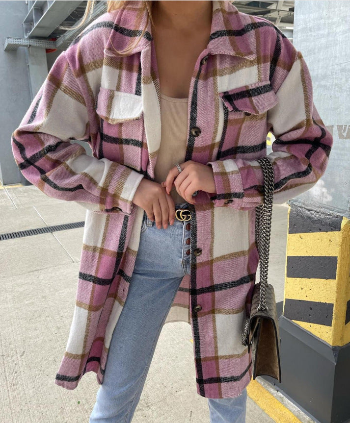 Women's Plaid Shacket Long Sleeve Button Down Shirt