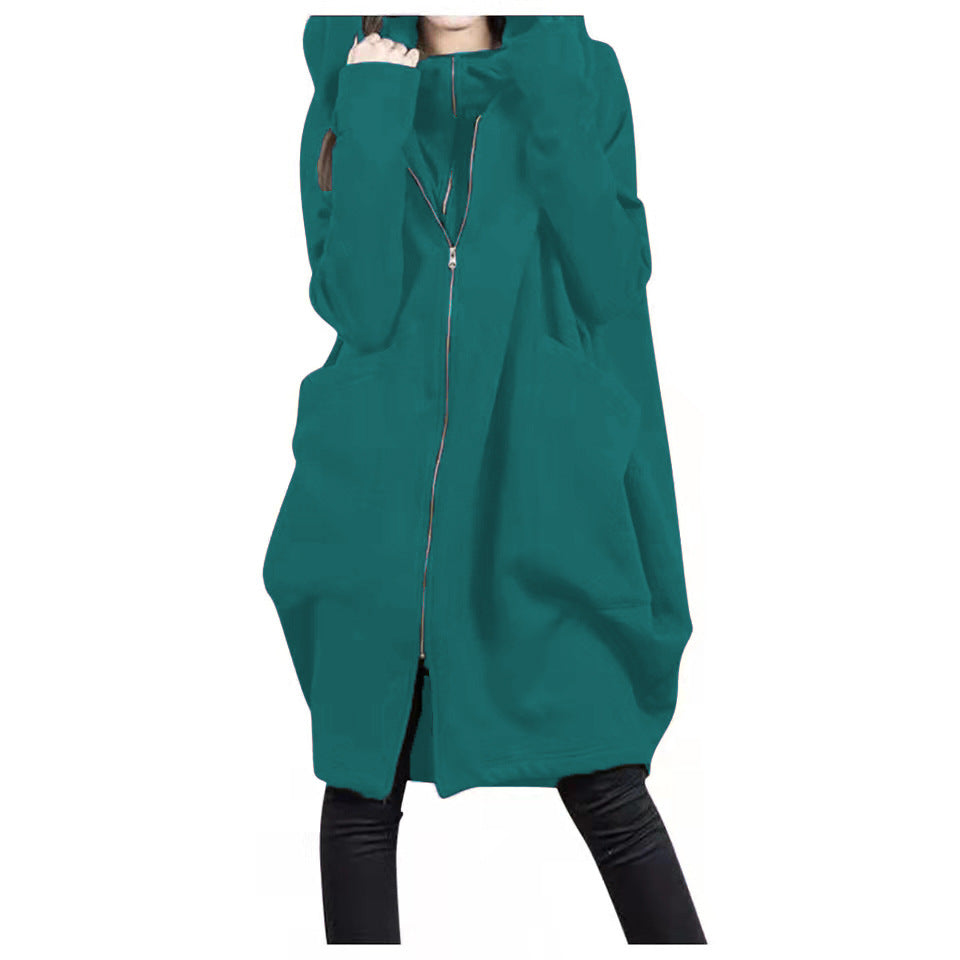 Women's Oversized Long Zip Up Fleece Hoodie Jacket Pockets