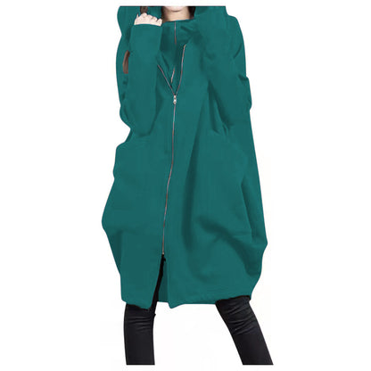 Women's Oversized Long Zip Up Fleece Hoodie Jacket Pockets