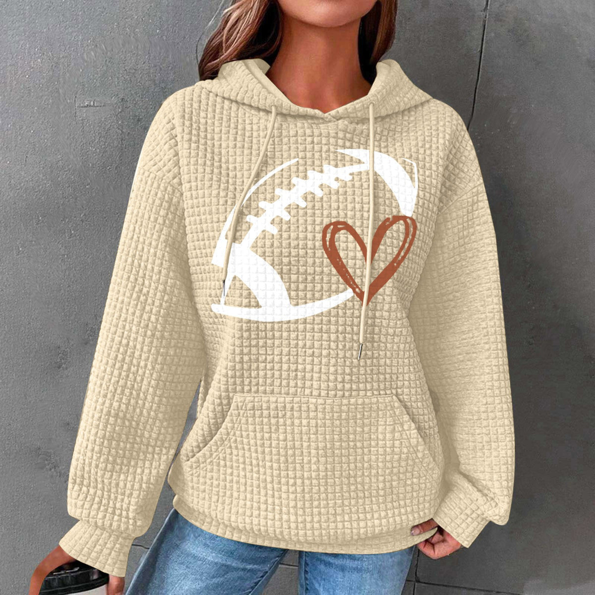 Women's Game Day Football Heart Waffle Hoodie