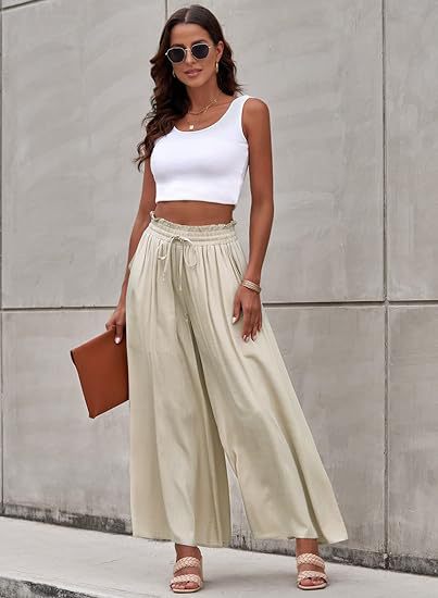 High-Waist Wide-Leg Palazzo Pants – Cotton-Linen Blend with Pockets