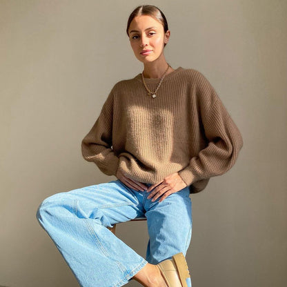 Cozy Faux Mink Knit Sweater Women Loose Fit Fall Winter