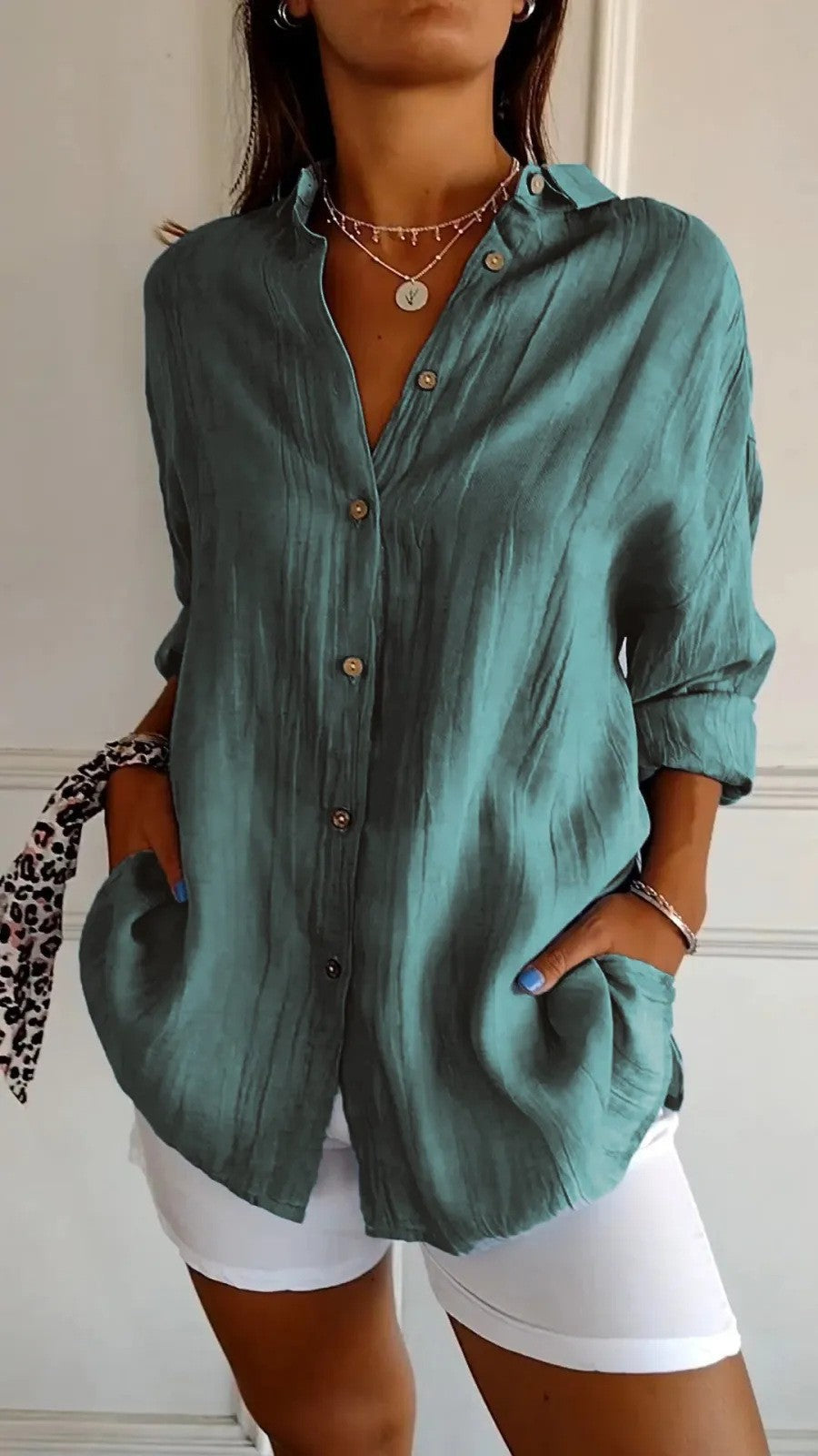Women's Oversized Button Down Blouse Long Sleeve Collared