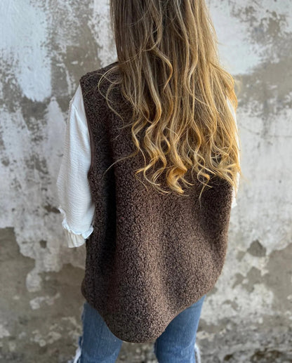 Women's Sherpa Fleece V-Neck Button Front Vest