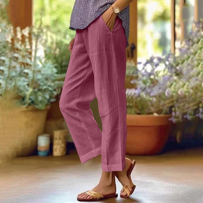 Women's Casual Straight Leg Cotton Linen Pants with Pockets