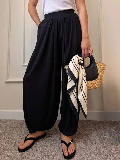 Women's Casual Smocked Waist Wide Leg Pants with Pockets