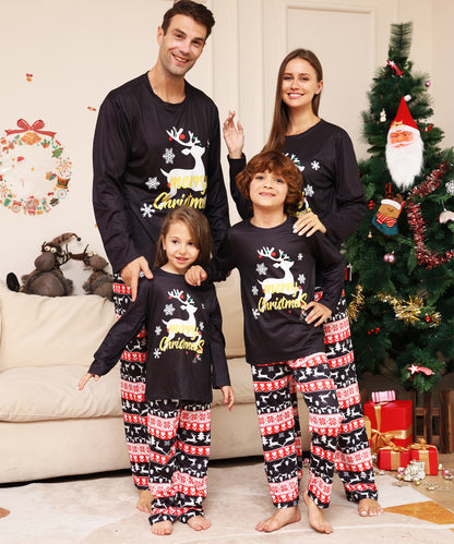 Alphabet Snowflake Deer Parent-Child Wear Printed Loungewear Christmas Pajamas