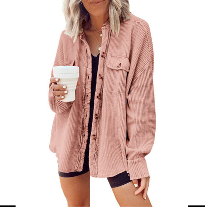 Women's Waffle Texture Button Front Pocket Shacket
