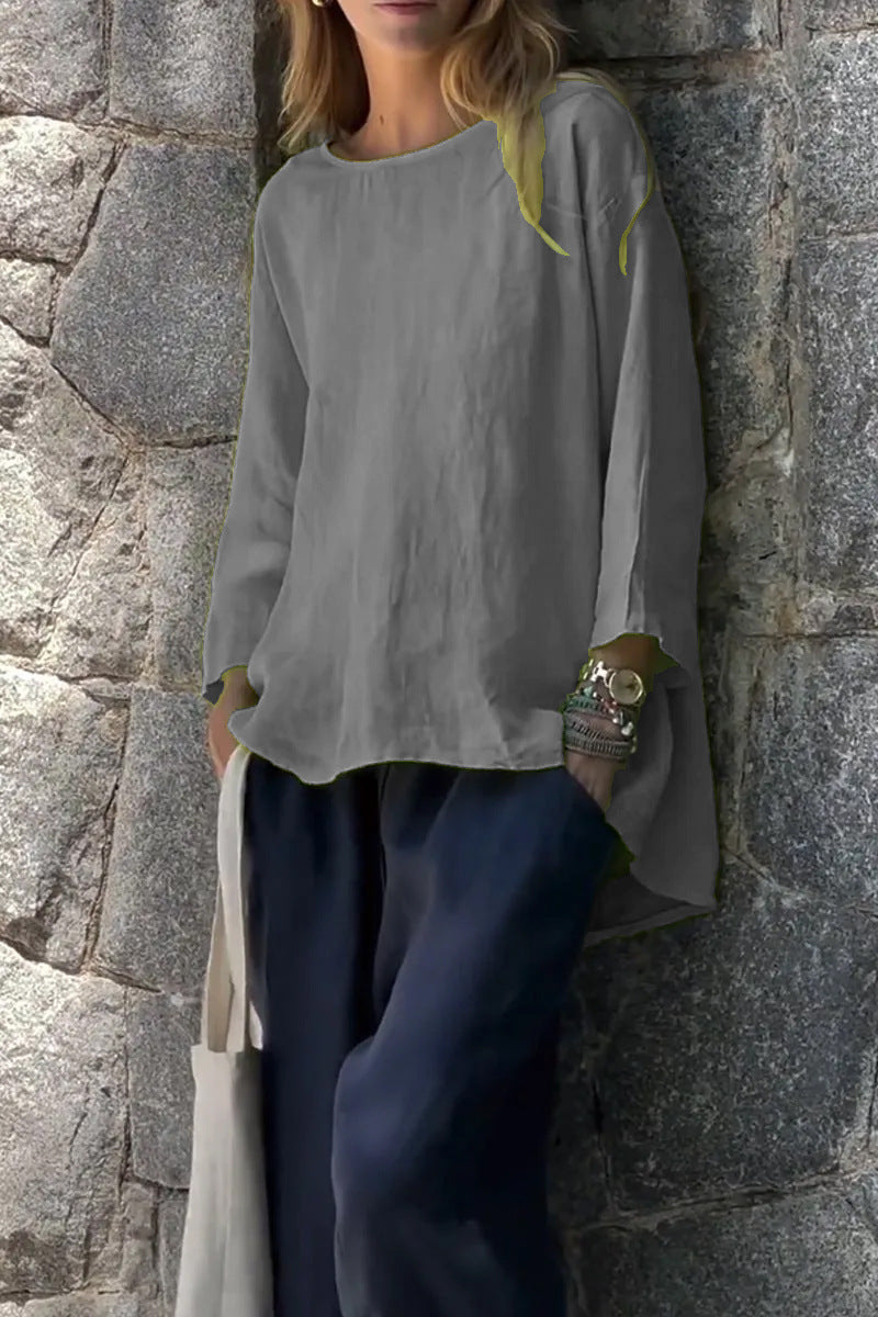 Women's Linen Blend 3/4 Sleeve Loose Casual Blouse Top