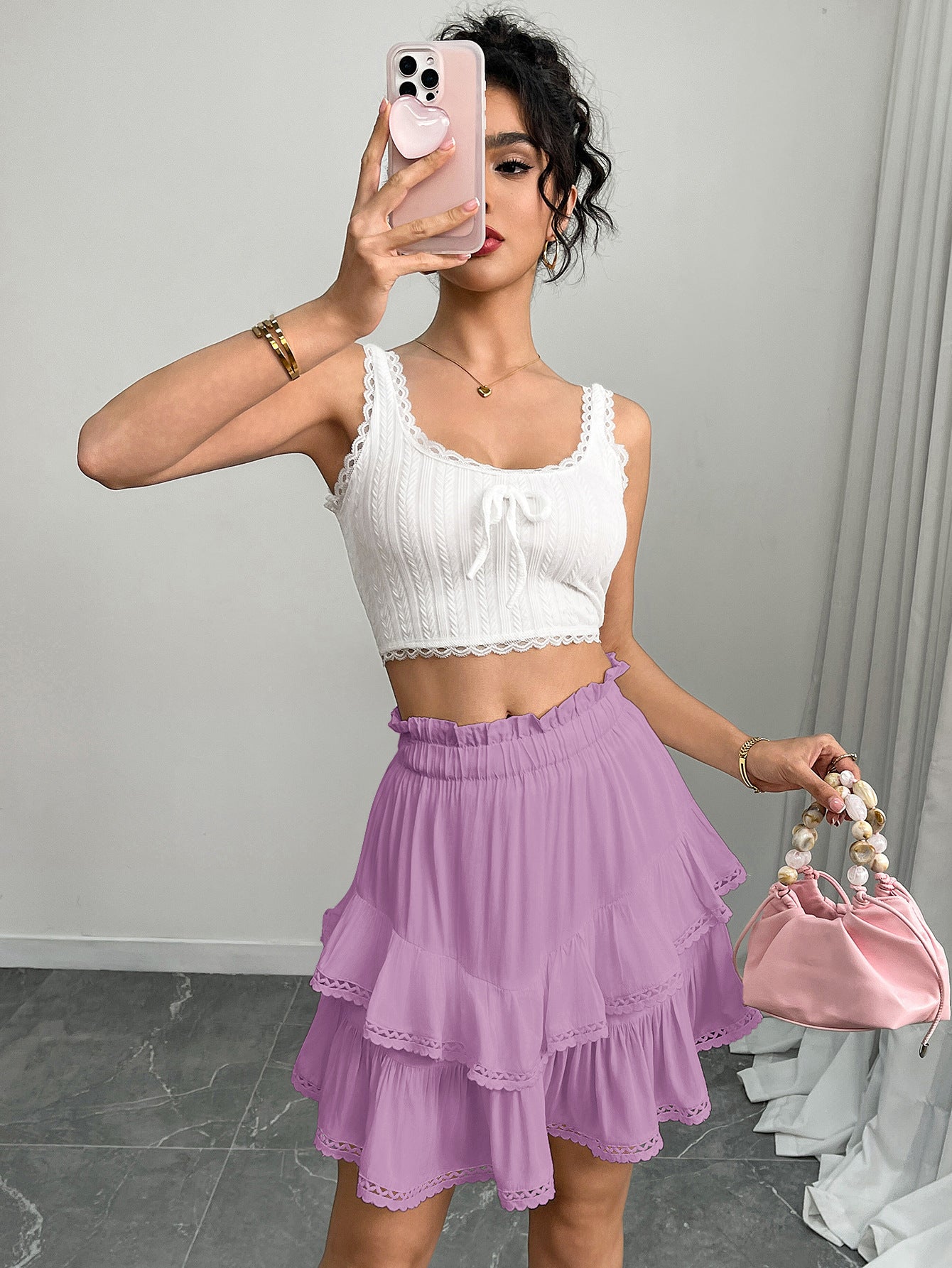 Women’s High Waist Tiered Ruffle Mini Skirt