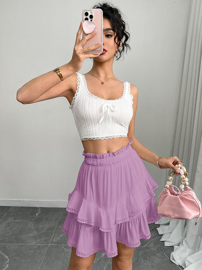 Women’s High Waist Tiered Ruffle Mini Skirt