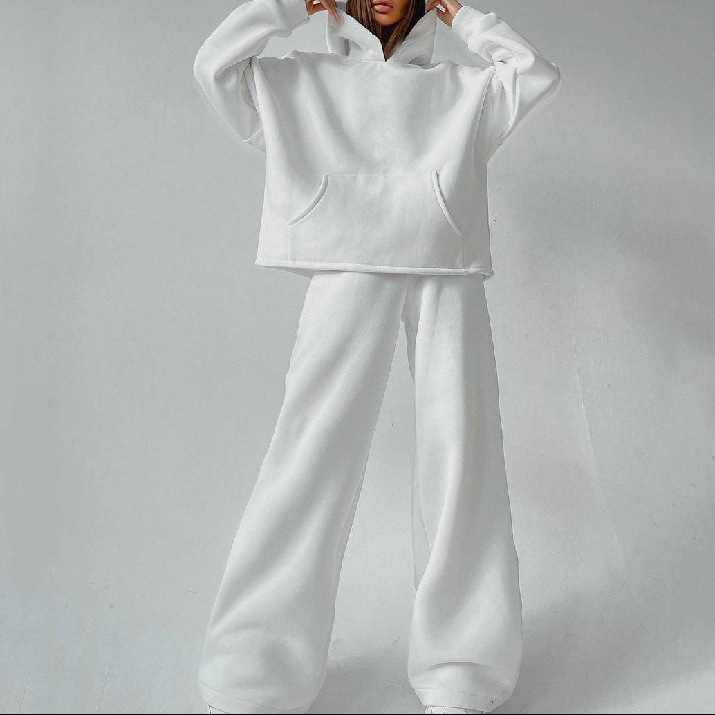 Women's Fleece Hoodie Wide Leg Pants Matching Set
